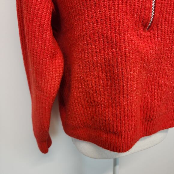 Vince Camuto Half Zip Red Sweater Size L Rib Knit Mock Neck Long Sleeve Fall - Picture 5 of 11